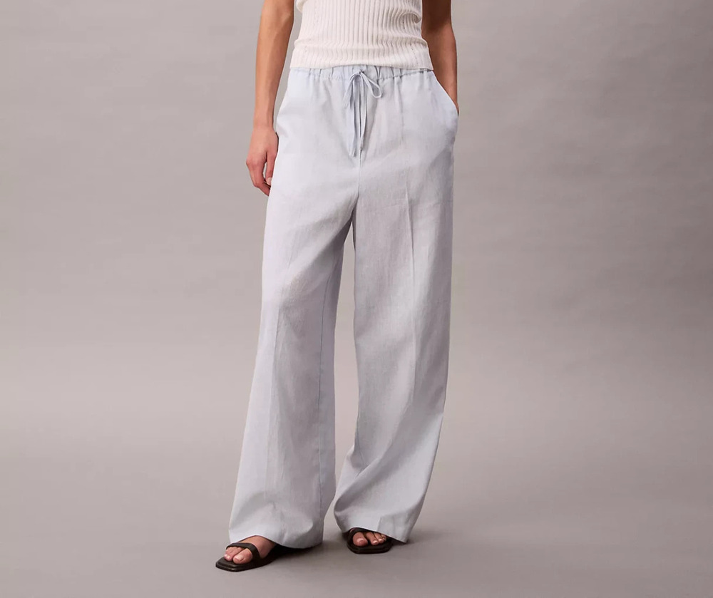 Calvin Klein Linen Cotton Drawstring Pants Blue Size M 1195